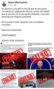 #ÚltimaHora | Sergio Alba Esquivel desmiente categóricamente los rumores sobre su supuesta detención que circularon en redes sociales, aclarando en un comunicado oficial que se trata de una noticia completamente falsa