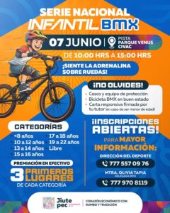 ¡Jiutepec vive el BMX! ‍️    El Ayuntamiento invita a niñas, niños y jóvenes a la Serie Nacional Infantil de BMX