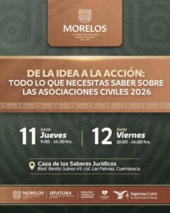 Fortalece Morelos capacitación para impulsar asociaciones civiles y proyectos de migrantes  El Gobierno del Estado, a través de la Dirección General de Migrantes, impartirá el curso gratuito: “De la idea a la acción: Todo lo que necesitas saber sobre las Asociaciones Civiles, Procuración de Fondos Nacionales e Internacionales 2026”