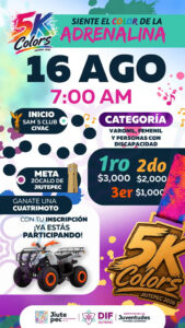 ¡CORRAMOS JUNTXS CON ENERGÍA, RITMO Y COLOR EN JIUTEPEC! ‍️‍️  El Ayuntamiento y el DIF Jiutepec te invitan a la “CARRERA POR LA JUVENTUD 5K Colors Jiutepec 2026”