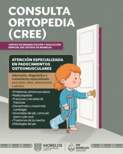 Ofrecen consultas de ortopedia en el CREE Morelos   El Centro de Rehabilitación y Educación Especial (@SEDIF_Morelos) brinda atención especializada para personas con padecimientos de movilidad como fracturas, lumbalgias, gonartrosis y trastornos del pie